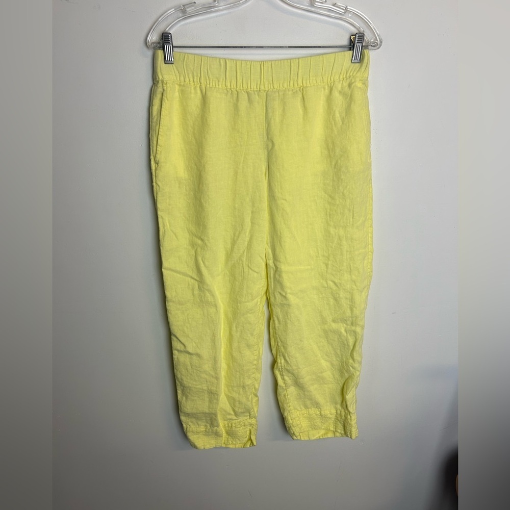 PureJill Garment Died 100% Linen Butter Yellow‎ Pull on pants Size S Natural